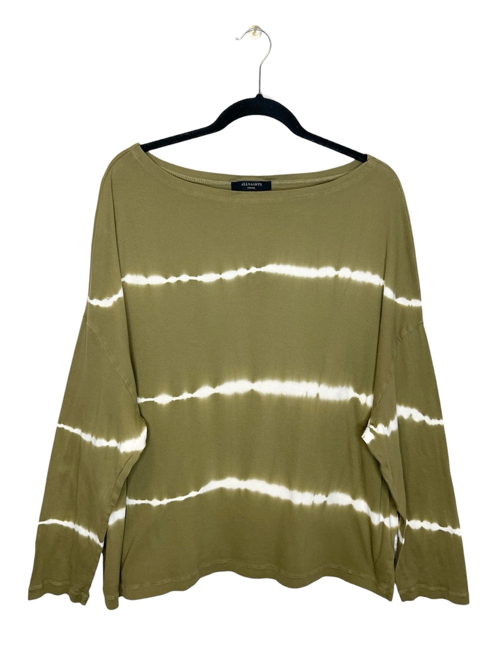 ALLSAINTS Rita Tystripe Olive Green Slouchy Tee size Small